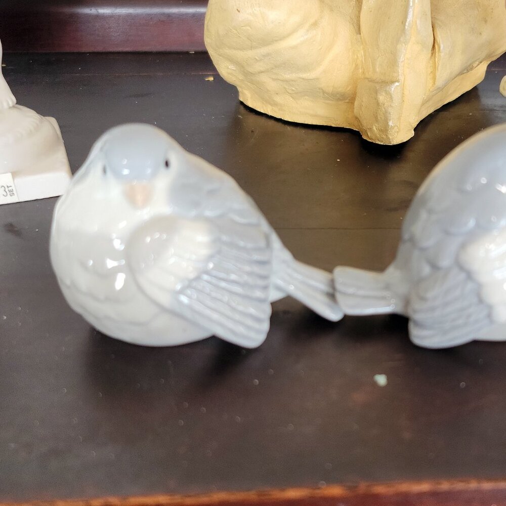 Vintage Otagiri Set of 2 Gray and White Porcelain Fluffy Bird Figurine